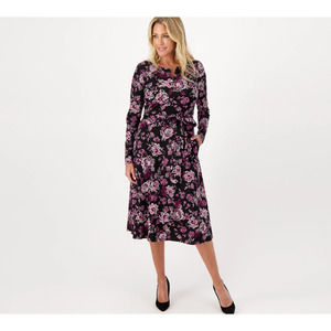 GIRL WITH CURVES Zip Front Ponte Midi Dress Berry Floral Tall L
